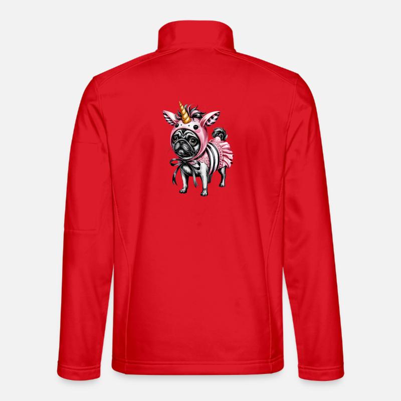 Pugicorn Costume Illustration Unicorn Pug - Unisex Softshell Jacket - red