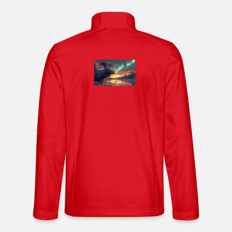 Elch unter Polarlichtern - Unisex Softshelljacke - Rot