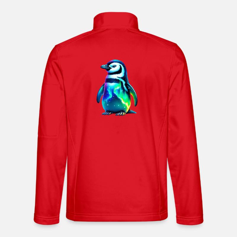 Aurora Borealis Penguin - Unisex Softshell Jacket - red