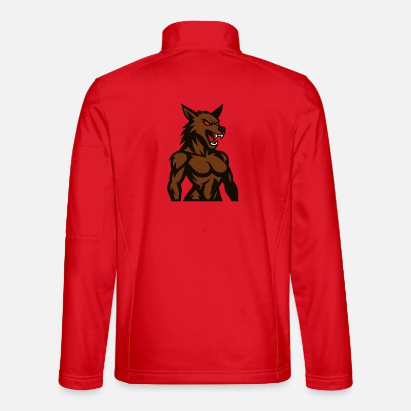 Angry Brown Wolf Mascot - Unisex Softshell Jacket - red