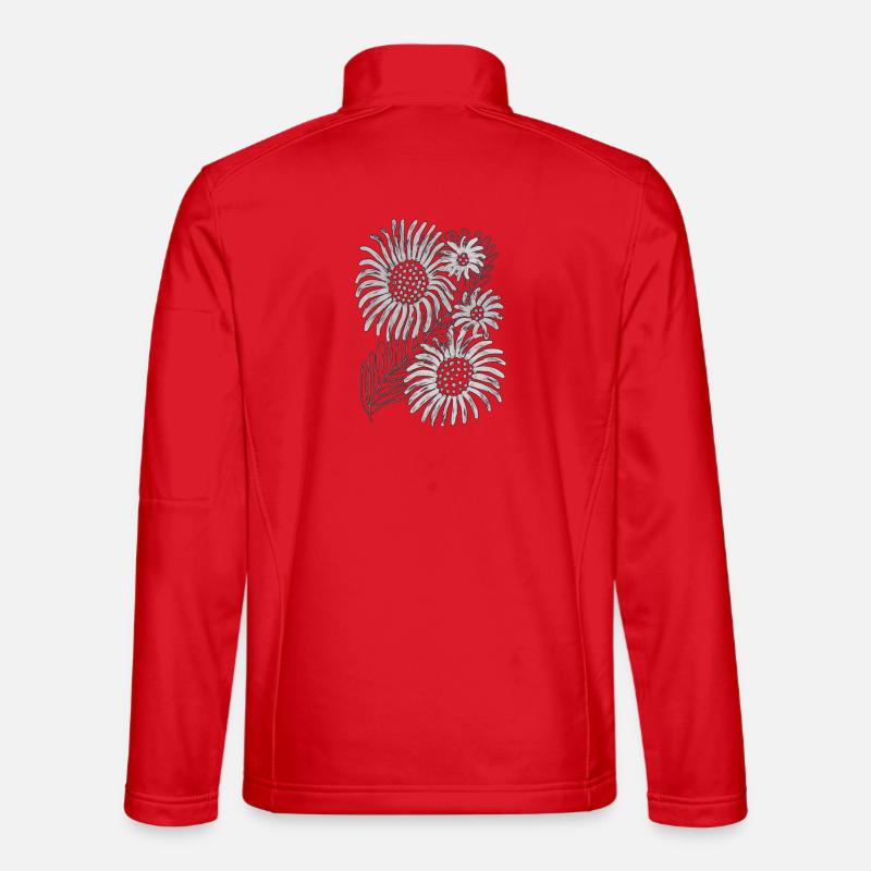 Schwarzweiße Gänseblümchenblüte - Unisex Softshelljacke - Rot