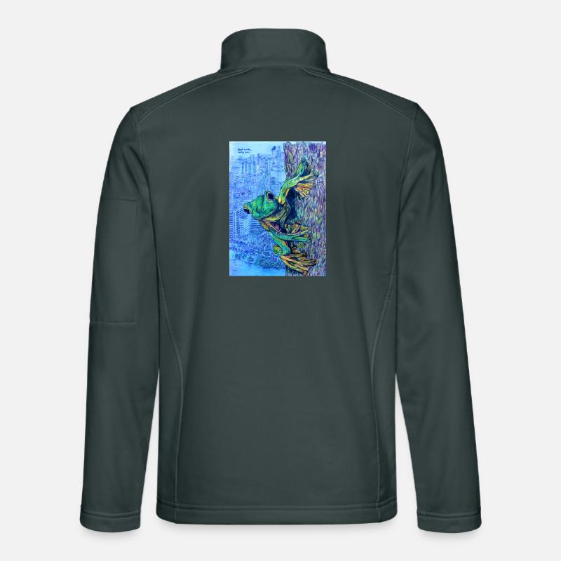 Frog on tree with city view Unisex Softshell Jacket