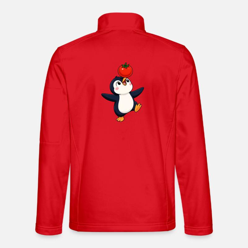 Cute Penguin Dancing Vegetables Joy Cartoon - Unisex Softshell Jacket - red