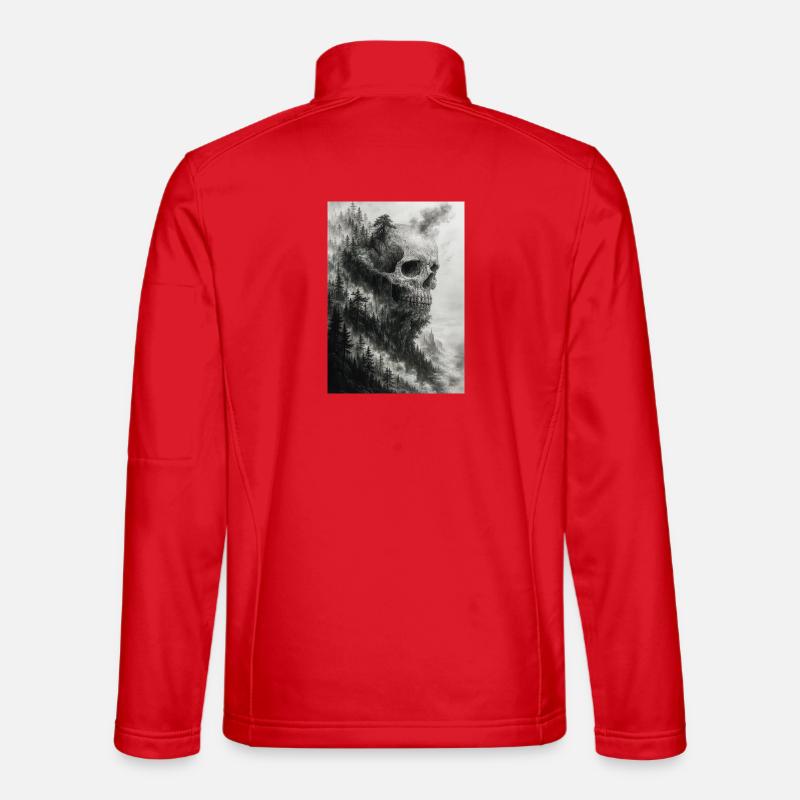 Eerie Forest Skull Illustration - Unisex Softshell Jacket - red
