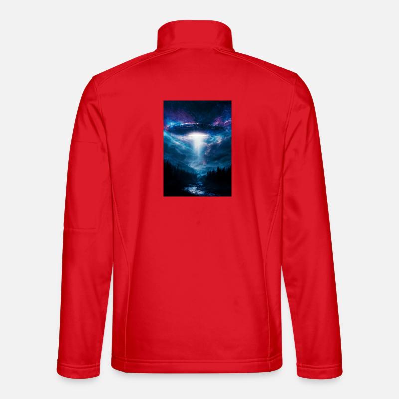UFO-Strahl über Mitternachtswald - Unisex Softshelljacke - Rot