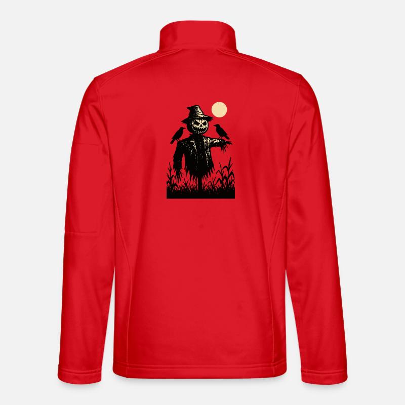 Pumpkin Skull Scarecrow over the Moon - Unisex Softshell Jacket - red