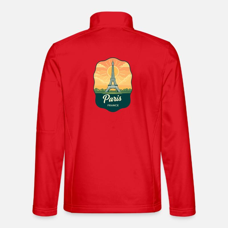 Pariser Eiffelturm Frankreich Retro Sonnenuntergangsabzeichen Unisex Softshelljacke