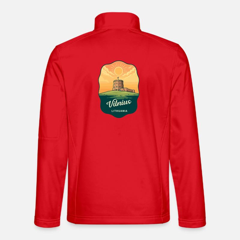 Vilnius Gediminas Turm Retro Reiseabzeichen - Unisex Softshelljacke - Rot