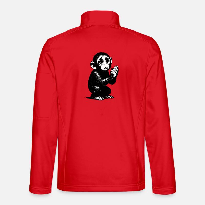Praying Monkey Black and White Illustration - Unisex Softshell Jacket - red