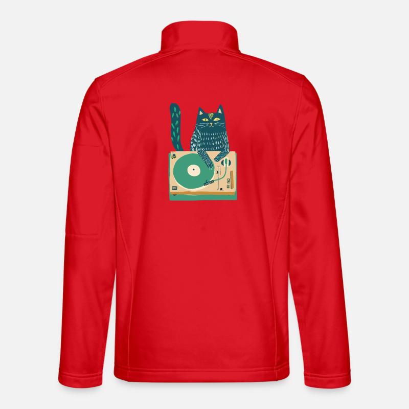 Cat DJ on Turntable - Unisex Softshell Jacket - red