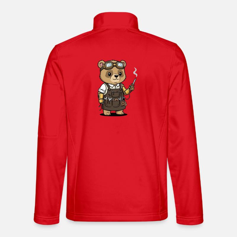 Bear Mechanic Steampunk Robotic Arm - Unisex Softshell Jacket - red