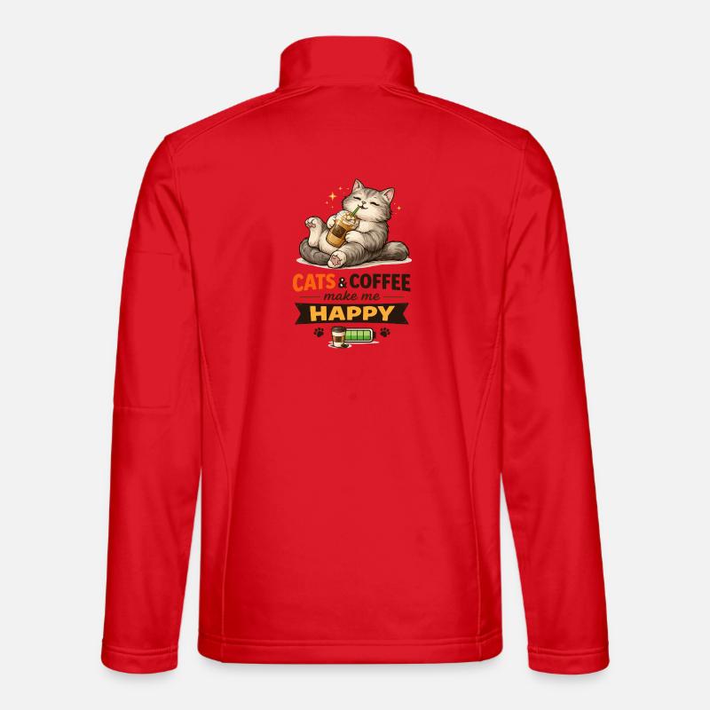 Cats & Coffee Make Me Happy - Unisex Softshell Jacket - red