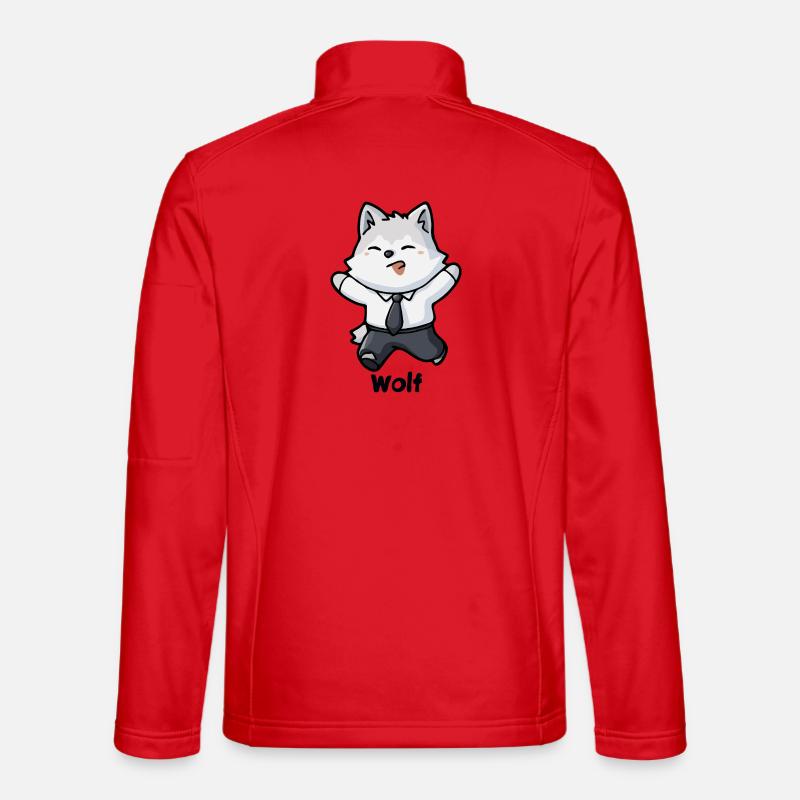 Cute Office Wolf Cartoon Character - Unisex Softshell Jacket - red