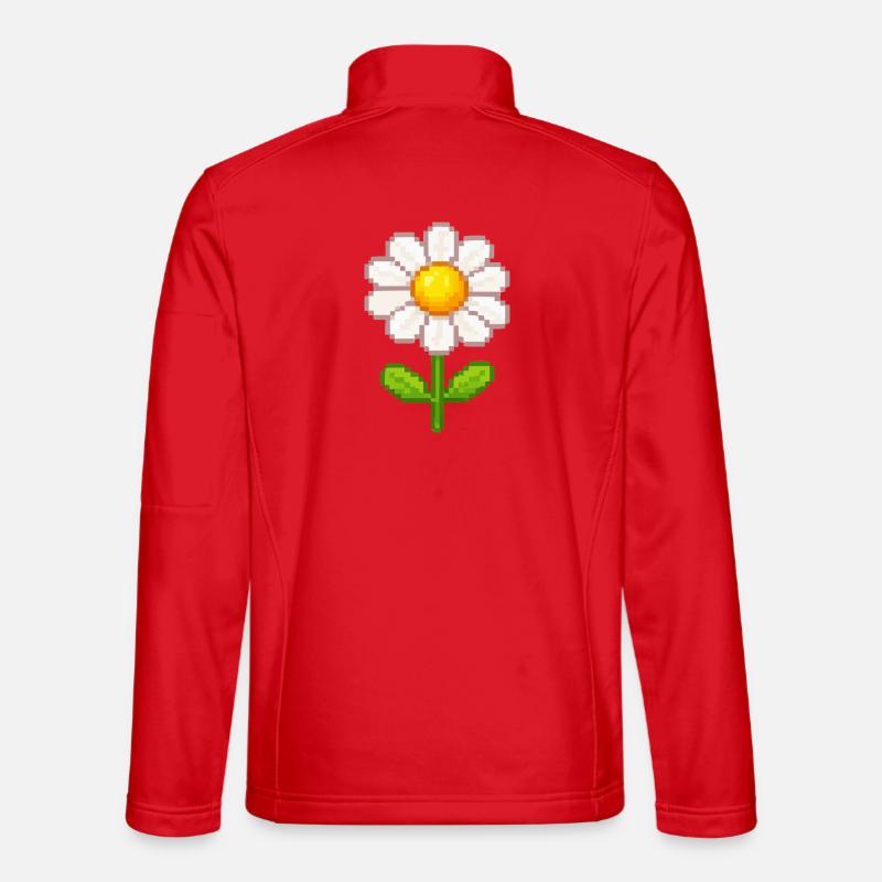 Pixelated Daisy Flower Illustration - Unisex Softshell Jacket - red