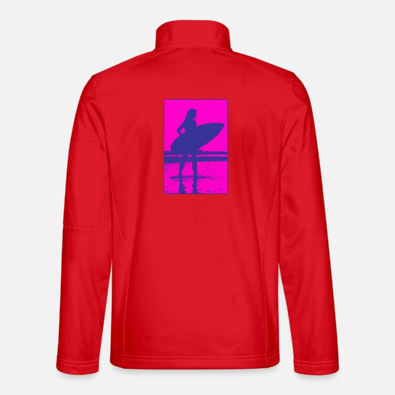 Neon Silhouette Surfer Beach - Unisex Softshell Jacket - red