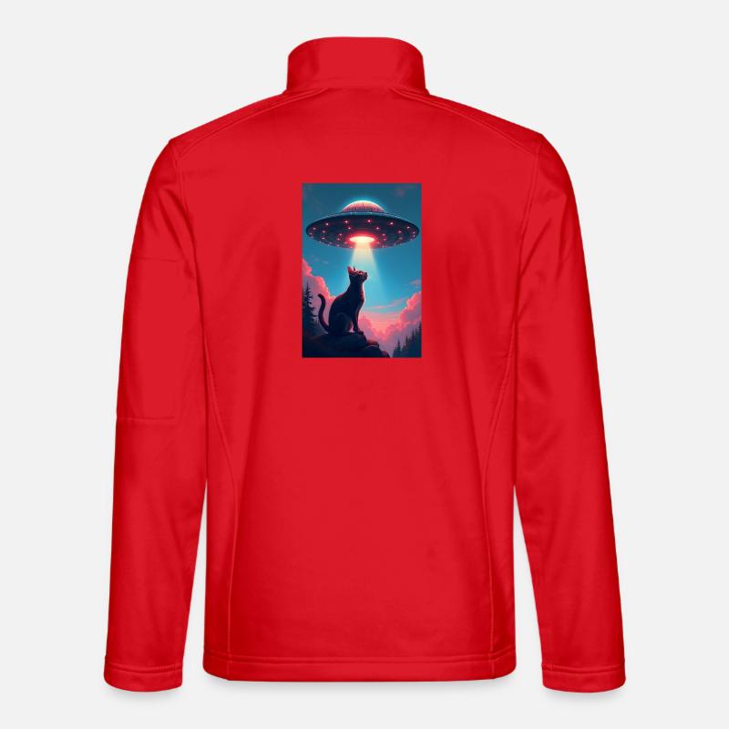 Space cat with UFO light beam - Unisex Softshell Jacket - red