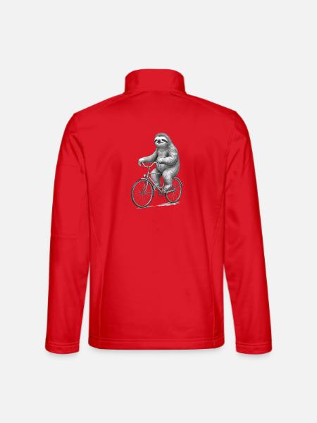 Sloth Cyclist Retro-Illustration - Unisex Softshelljacke - Rot