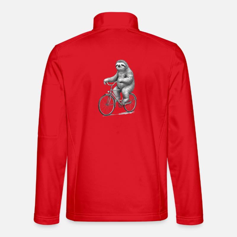 Sloth Cyclist Retro-Illustration - Unisex Softshelljacke - Rot