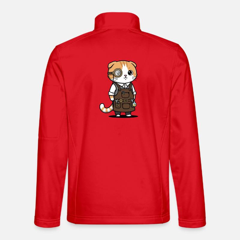 Scottish Fold Steampunk-Monokel-Erfinderkatze - Unisex Softshelljacke - Rot