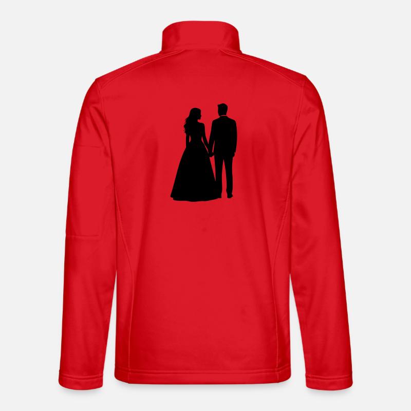 Silhouette du couple de mariés – Design noir et blanc Veste en tissu softshell Unisexe