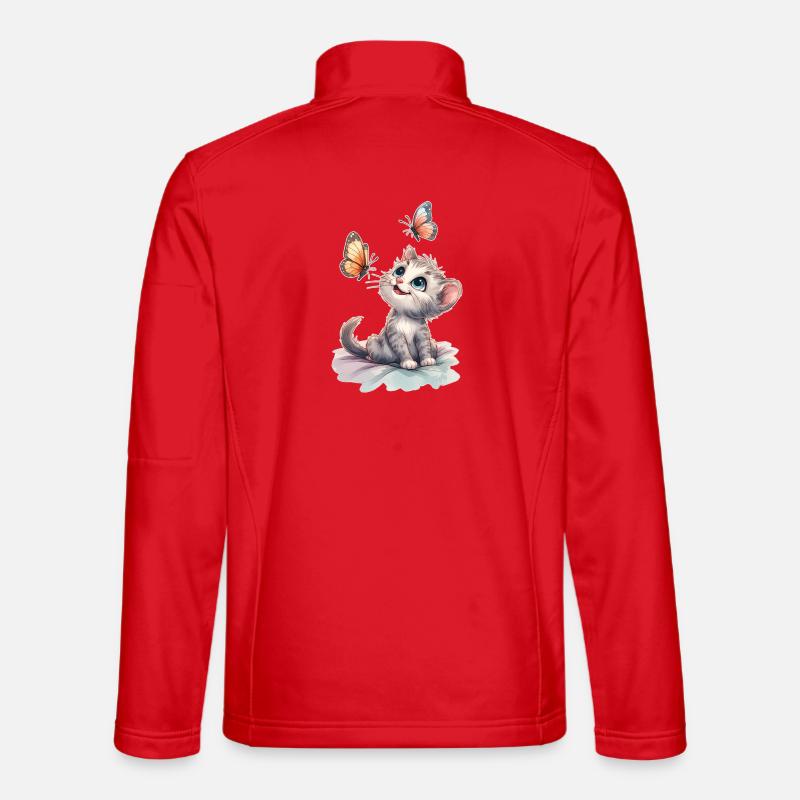 Chaton aux papillons – Aquarelle 🐱🦋 - Veste en tissu softshell Unisexe - rouge
