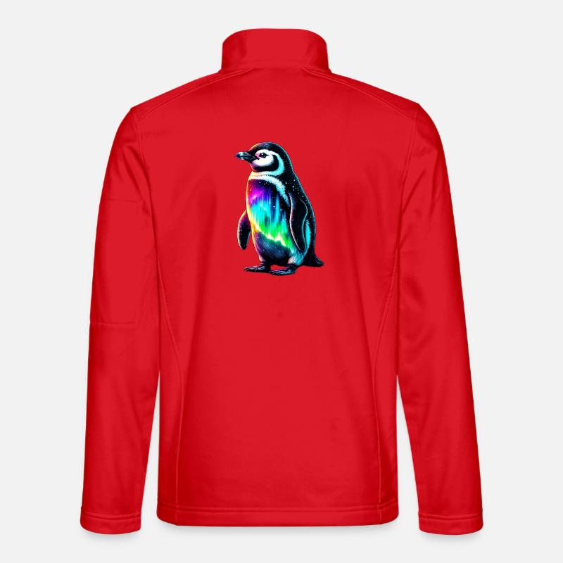 Aurora Borealis Penguin - Unisex Softshell Jacket - red