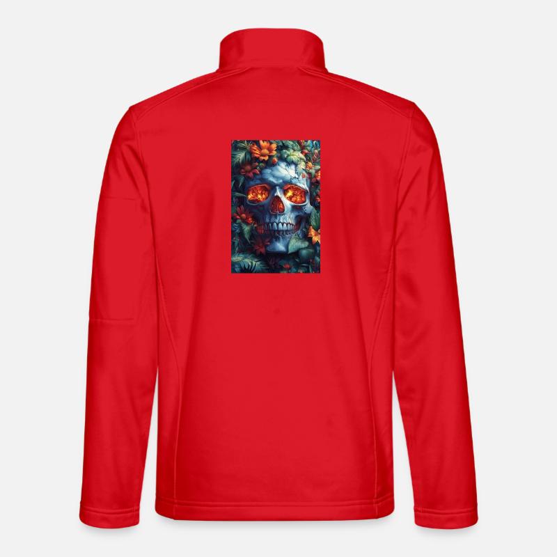 Flammender Schädel im Blütenreich - Unisex Softshelljacke - Rot