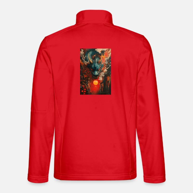 Drachensturm über Neon-Stadt - Unisex Softshelljacke - Rot