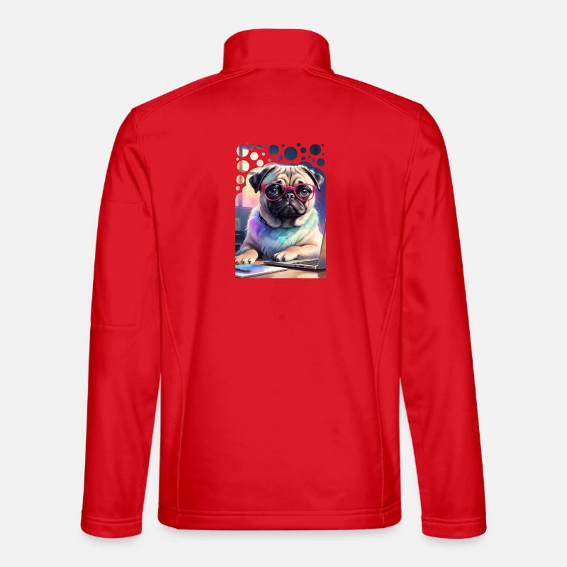Bürohund Mops mit Laptop und pinker Brille Pop Art - Unisex Softshelljacke - Rot