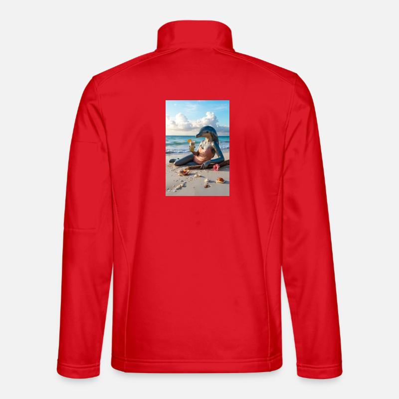 Humanoid Dolphin on the Beach - Unisex Softshell Jacket - red