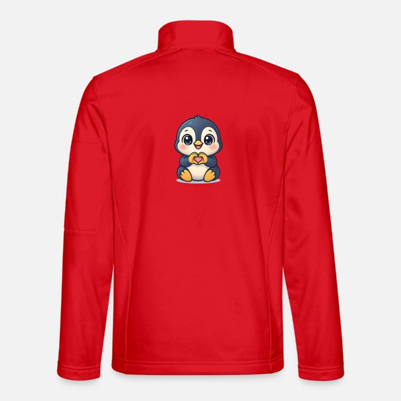 Cute Penguin with Heart Hands - Unisex Softshell Jacket - red