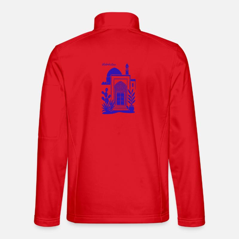 Uzbekistan Architecture Blue Silhouette - Unisex Softshell Jacket - red