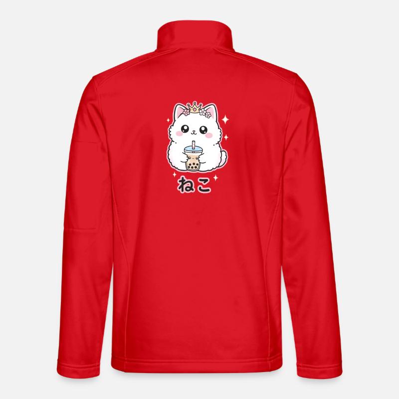 Cat Queen with Bubble Tea - Unisex Softshell Jacket - red