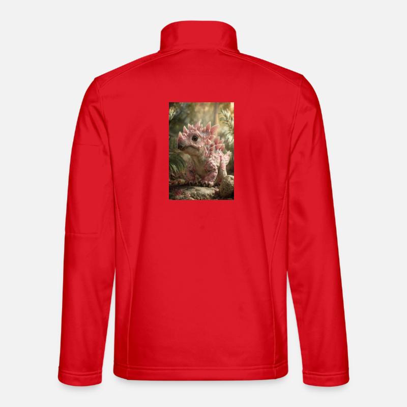 Pink Stegosaurus in Ember Forest - Unisex Softshell Jacket - red