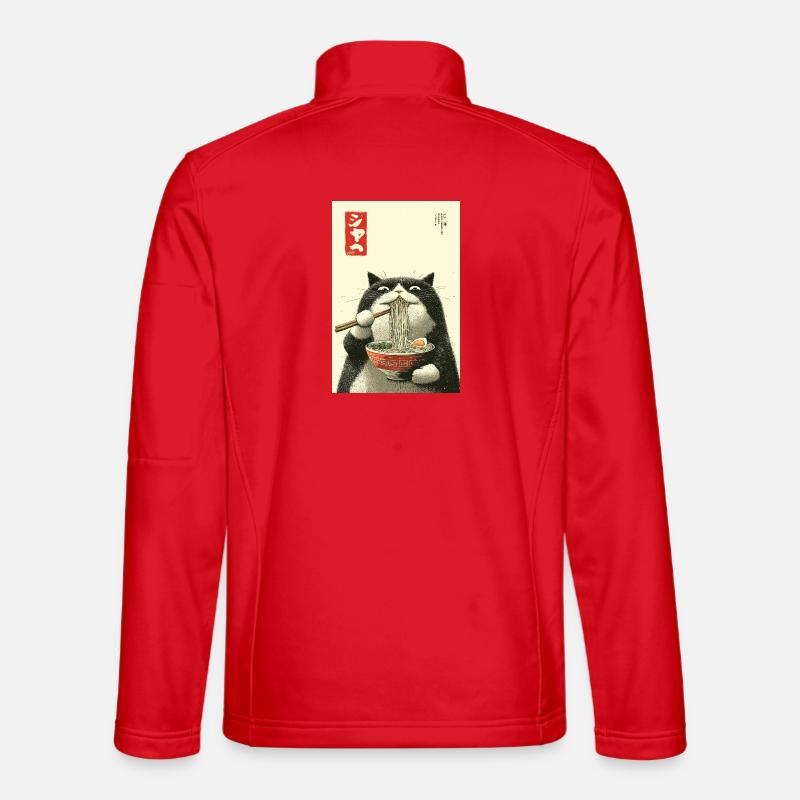 Ramen Cat in Ukiyo-e Style - Unisex Softshell Jacket - red