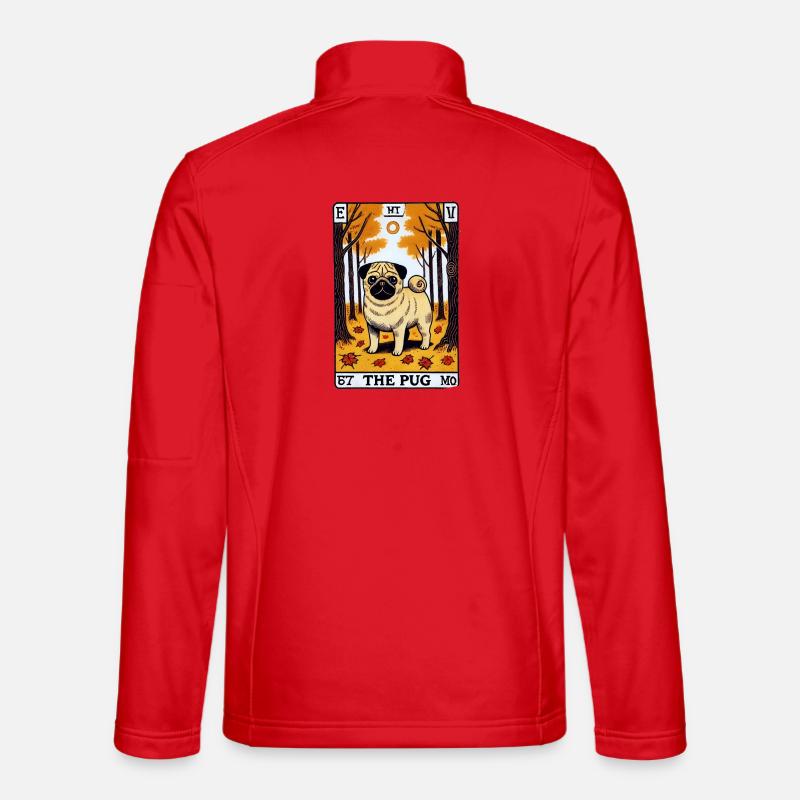 Pug Tarot in Autumn Forest - Unisex Softshell Jacket - red