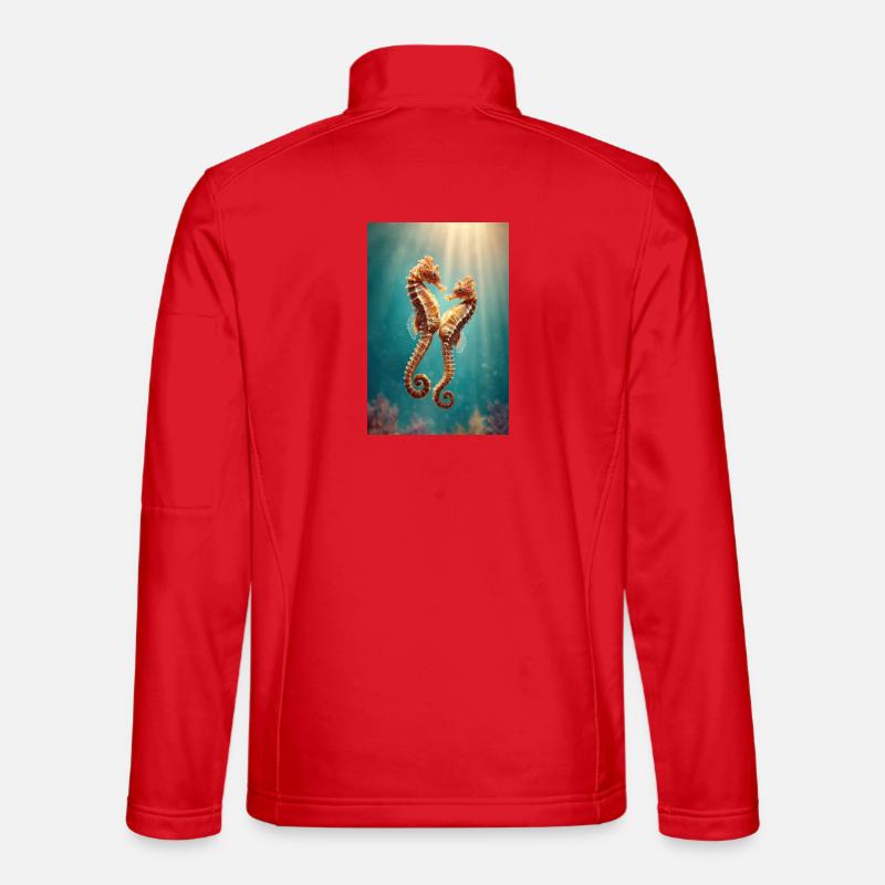 Zwillingsseepferdchen sonnenbeschienen unter Wasser - Unisex Softshelljacke - Rot