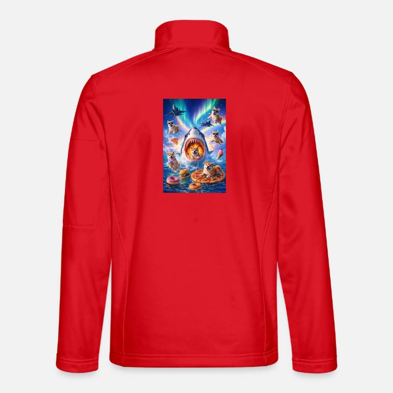 Hai mit Pizza & Weltraumhunde - Unisex Softshelljacke - Rot
