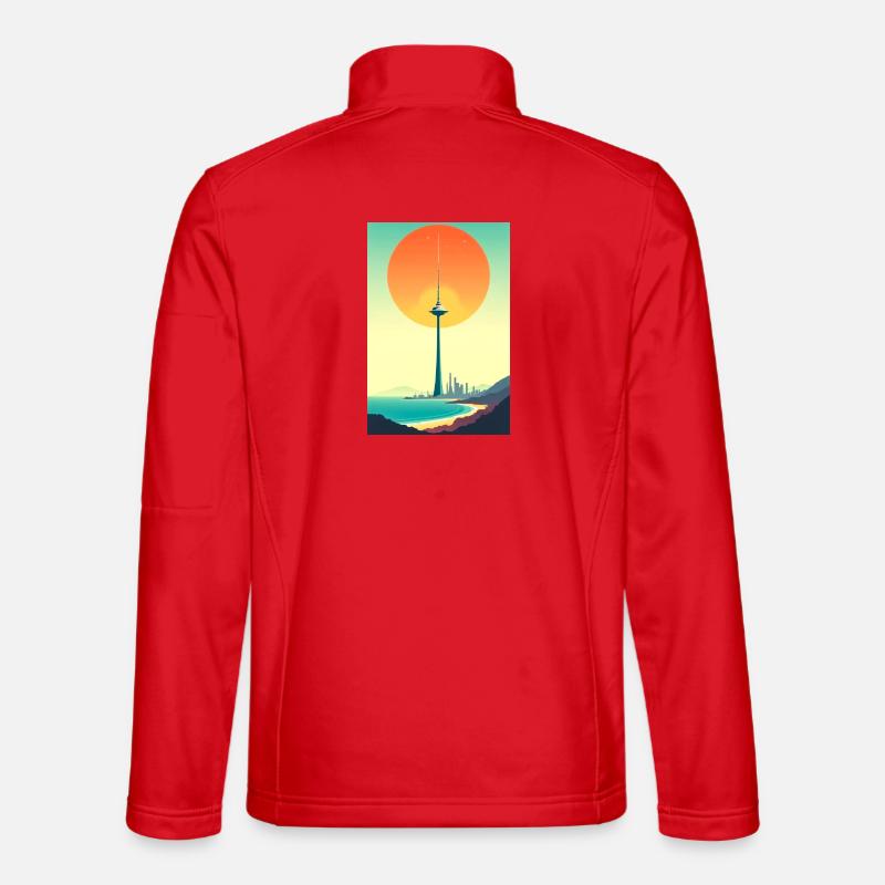 Sunset Tower Over Coastal City - Unisex Softshell Jacket - red