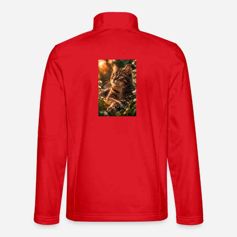Katze bei Sonnenuntergang - Unisex Softshelljacke - Rot