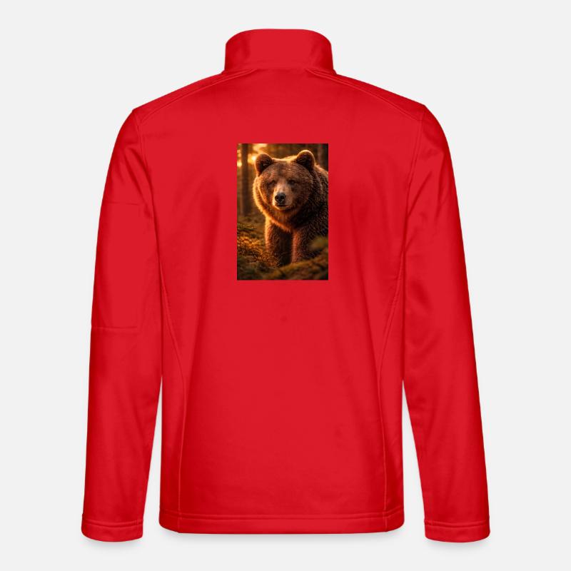 Sunset bear in forest - Unisex Softshell Jacket - red