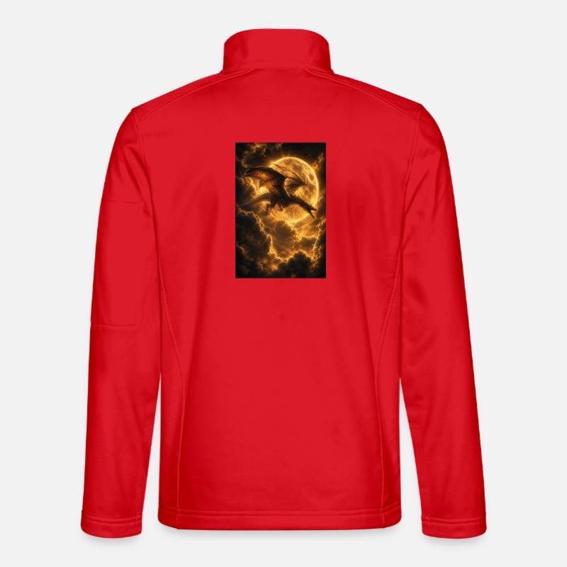Dragon over Moonlit Ember Sky - Unisex Softshell Jacket - red