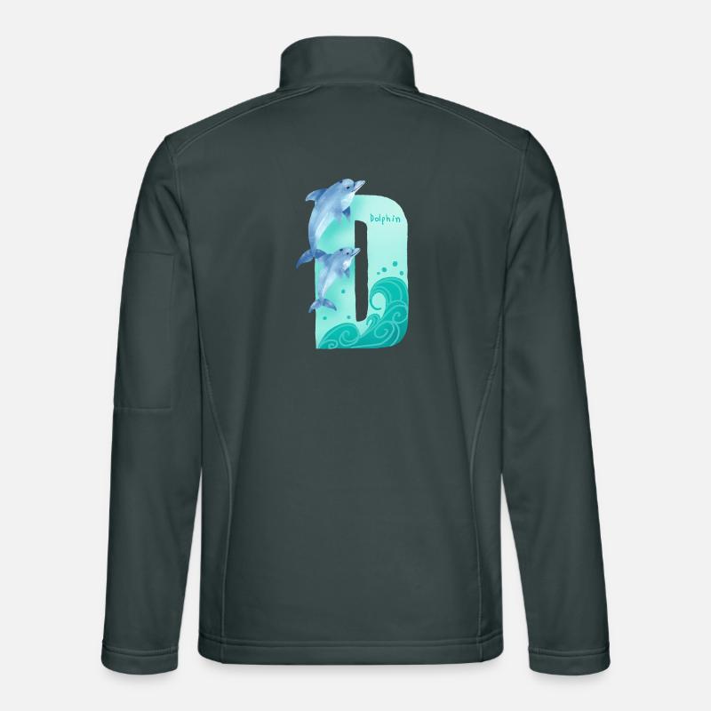 Whimsical Alphabet. Letter D. Blue Dolphin design. Unisex Softshell Jacket