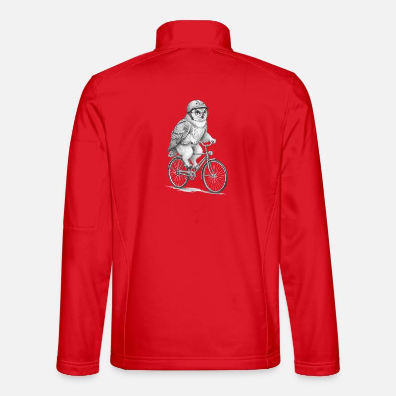 Owl on a Grey Bicycle - Unisex Softshell Jacket - red
