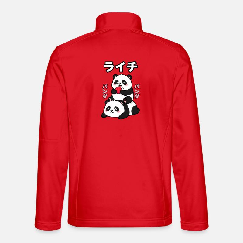Cute Pandas Enjoying Lychee Fruit - Unisex Softshell Jacket - red