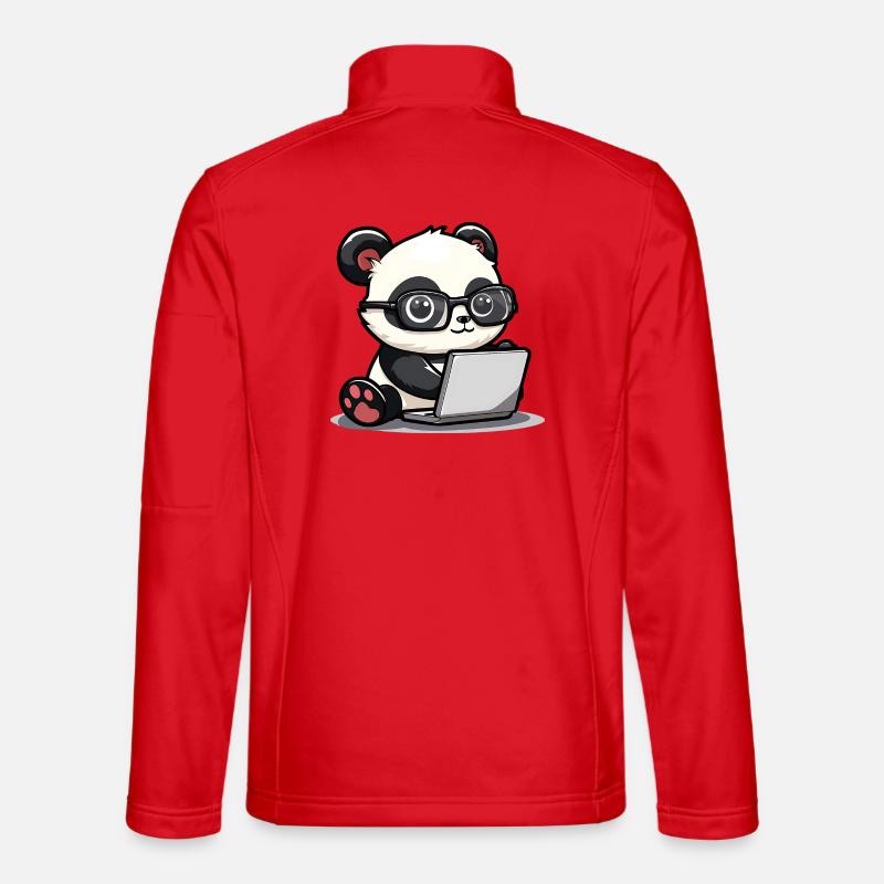Panda Cartoon che lavora sul computer portatile con gli occhiali - Giacca softshell unisex - rosso