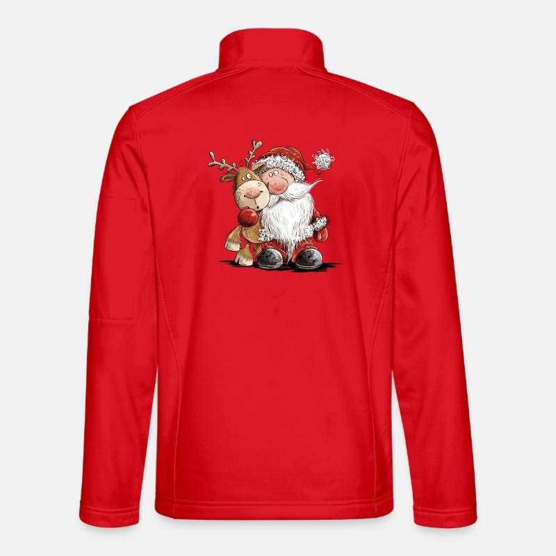 Drolliger Weihnachtsmann und sein Rentier  - Unisex Softshelljacke - Rot
