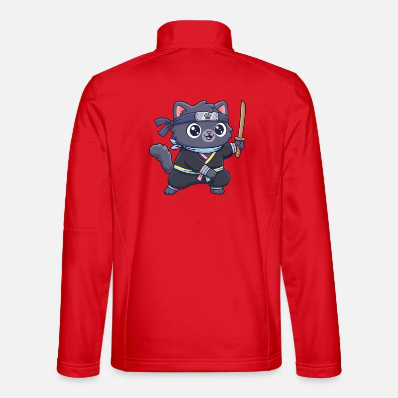 Chat ninja en costume de samouraï - Veste en tissu softshell Unisexe - rouge