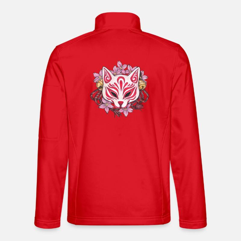 Masque de Kabuki Great Kitsune Inari avec des fleurs de cerisier Veste en tissu softshell Unisexe