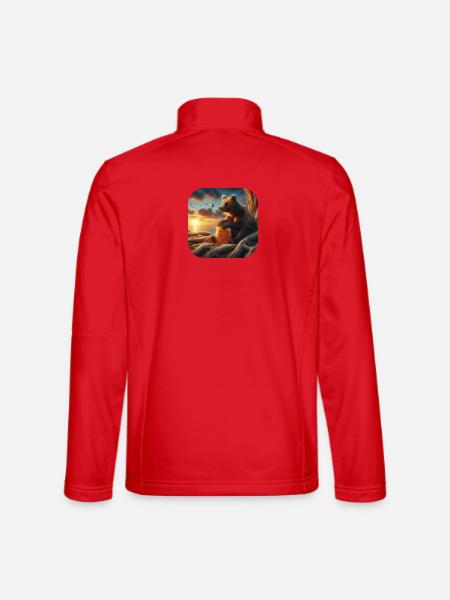 Brown bear sitting in front of a tree with honeycomb - Unisex Softshell Jacket - red - Back